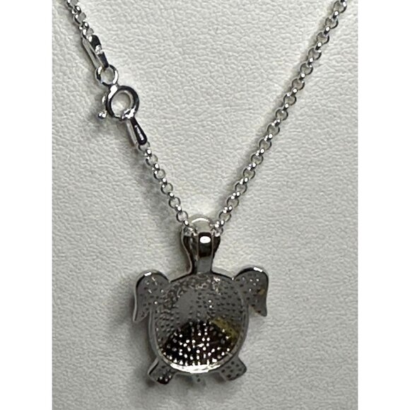 Blue Opal Turtle Pendant in Thick Silver Italian Made 16” 2mm Silver Rolo Chain - Picture 4 of 6